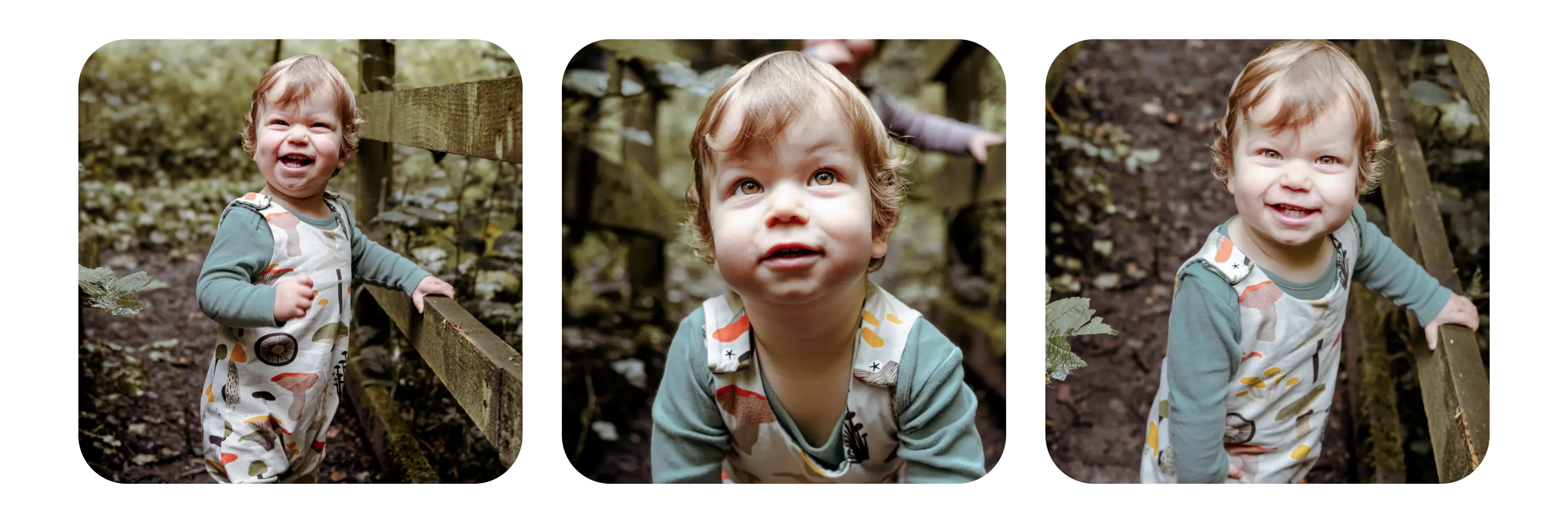 Child playing in forest